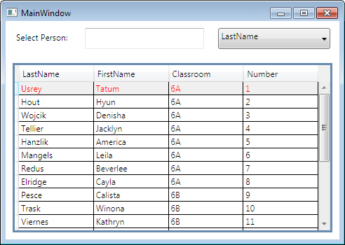 Andriescu WPF DataGrid Search Row on Column MainWindow MVVM